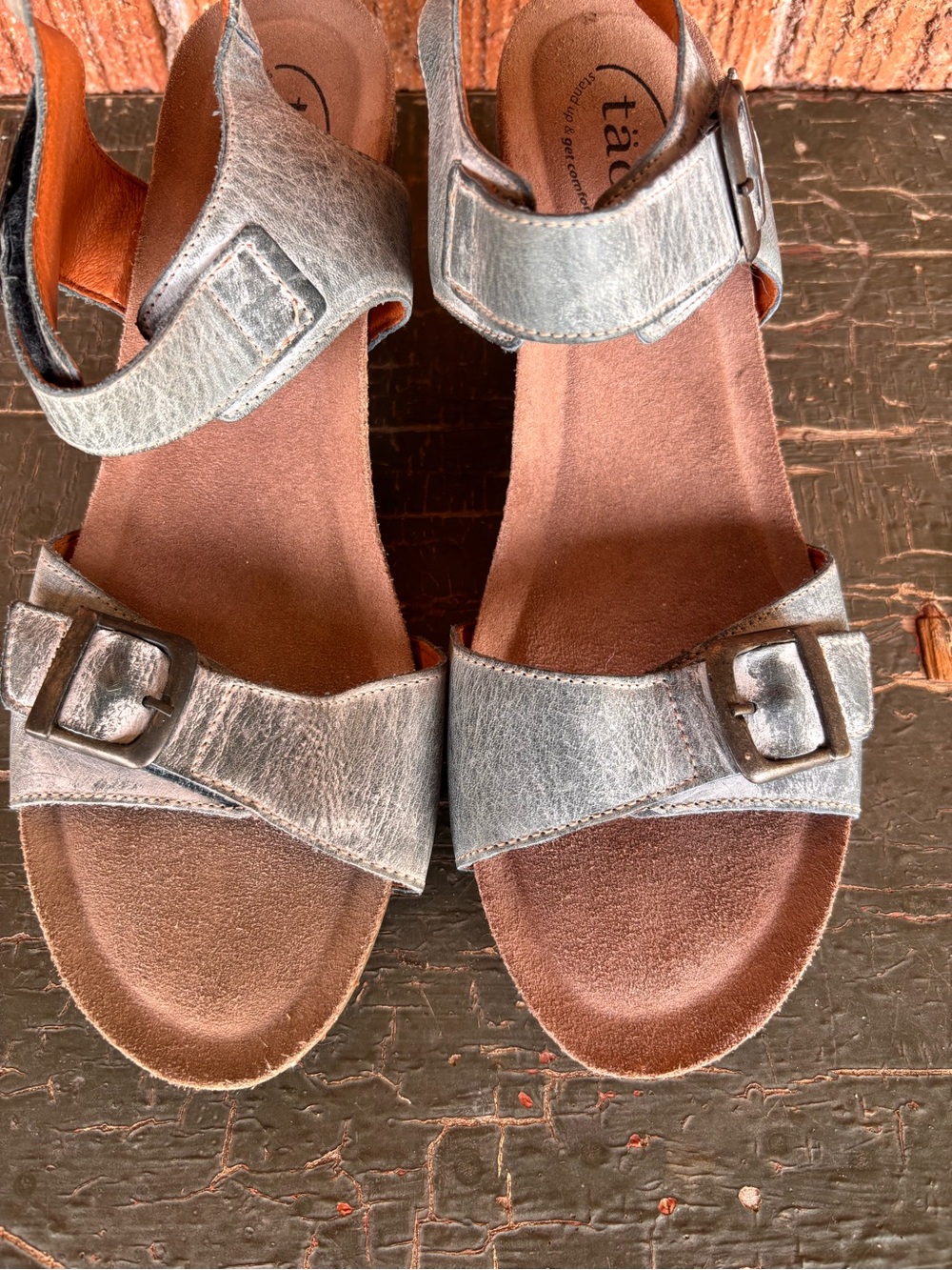 Taos Buckle Up Leather Ankle Strap Wedge Sandals Graphite Gray Sz 42 (US 11) - Picture 6 of 9